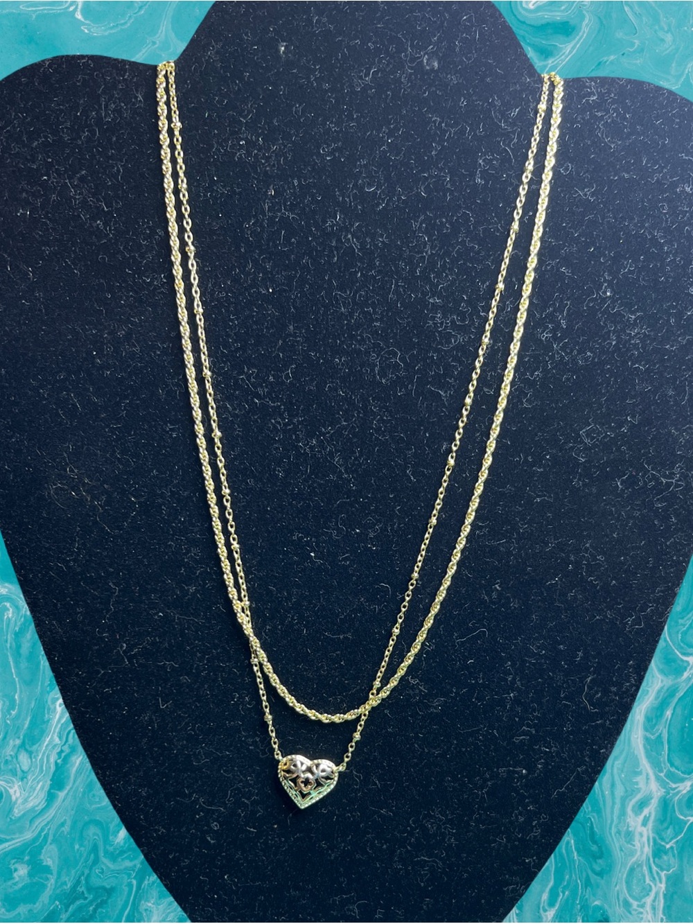 Kendra Scott Gold Double Strand Necklace With Filigree Heart Pendant 19"